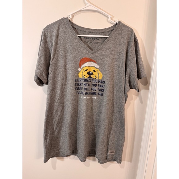 Women's Life is Good I'll Be Watching You Dog Santa Gray SS Crusher Tee XL - Picture 1 of 6